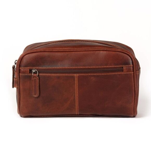 New Leather Toiletry Bag Dark Camel Color - Picture 7 of 10